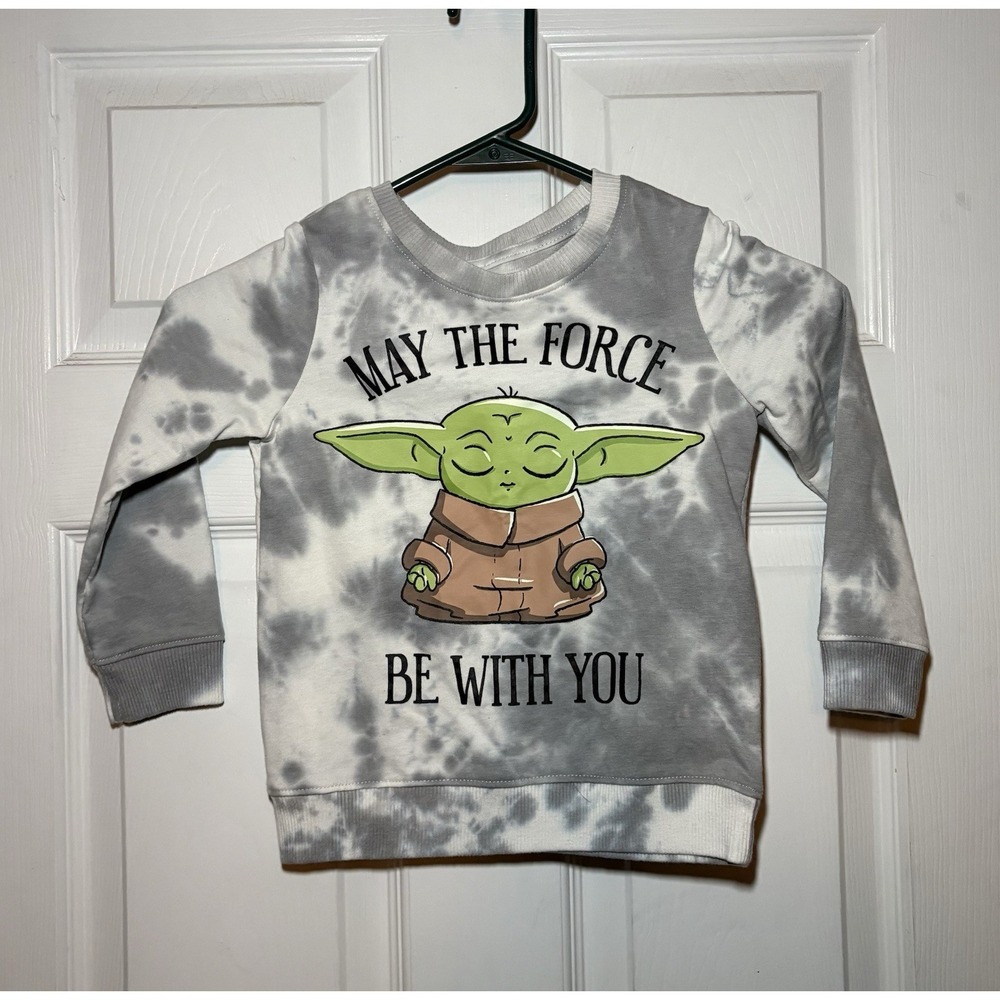 Star Wars baby yoda tie dye sweatshirt grogu size 5 Kids Boys Girls Grey White